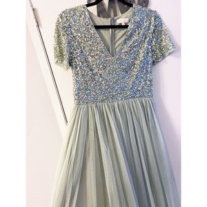 Sage green sequin tulle formal dress size 6
